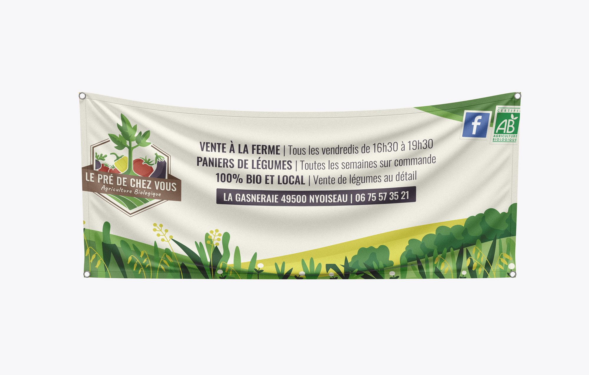 Bâche en PVC comme support de communication visuelle pour les marchés de ce maraîcher