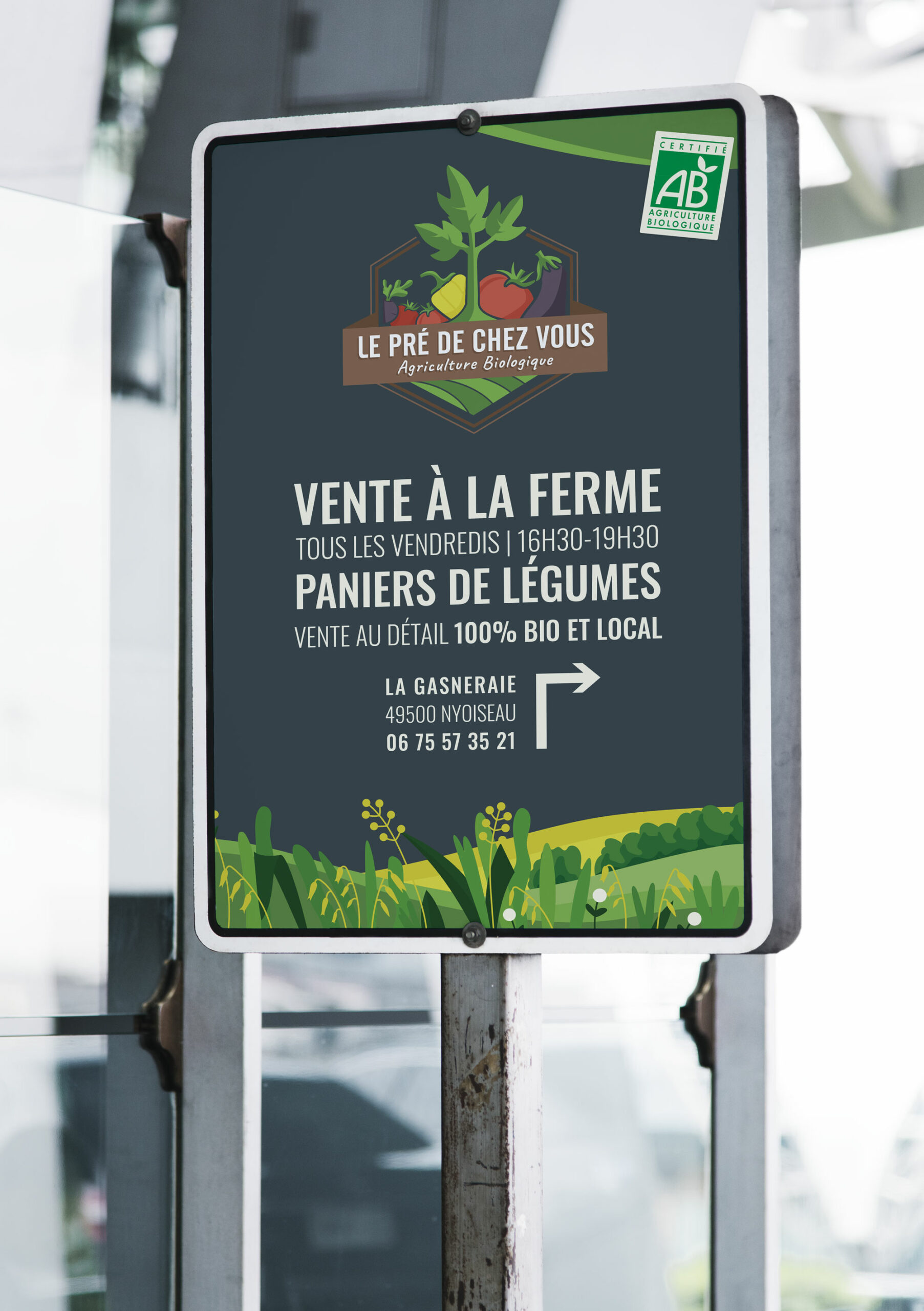 Pré-enseigne en aluminium pour maraîcher bio