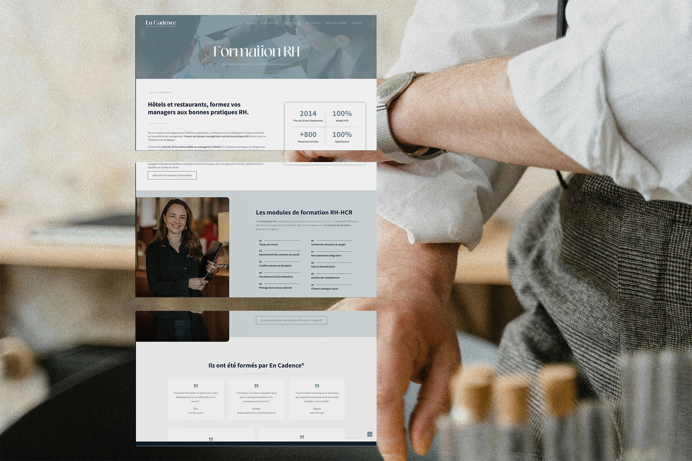 Page formation management hôtelier – site internet cabinet RH En Cadence optimisé SEO